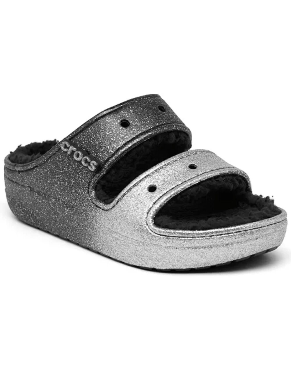 Crocs glitter cozzzy slide sandals size 6 women’s Sherpa lined sparkle